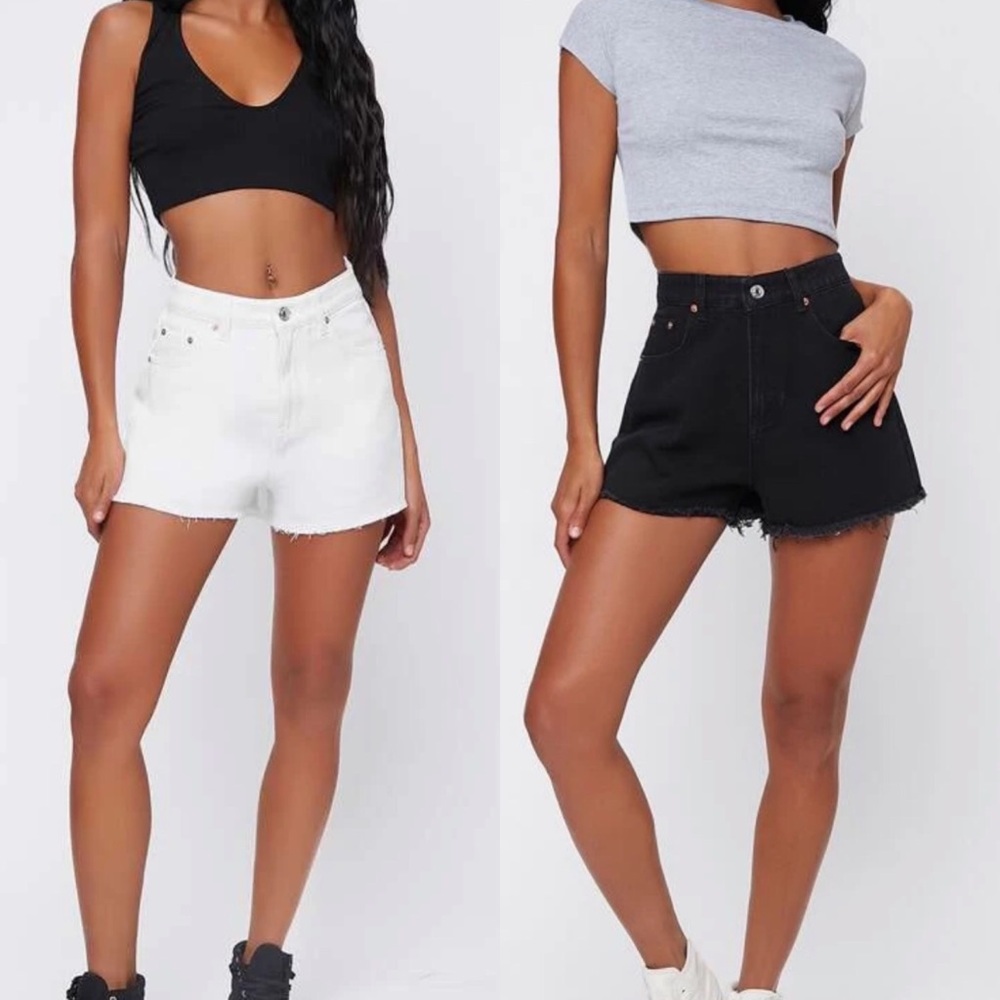 High Waist Raw Hem Denim Shorts. Runs small